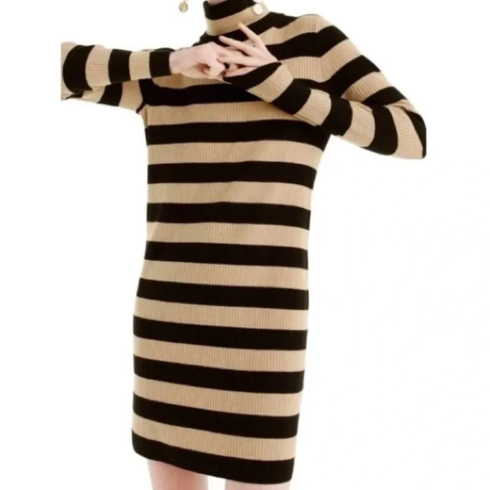J Crew Stripe Turtleneck Mini Wool Knit Sweater dress size large